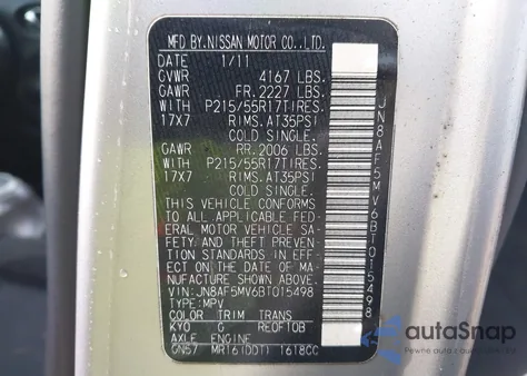 2011 Nissan Juke S/Sv/Sl z USA, uszkodzony, nr VIN JN8AF5MV6BT015498